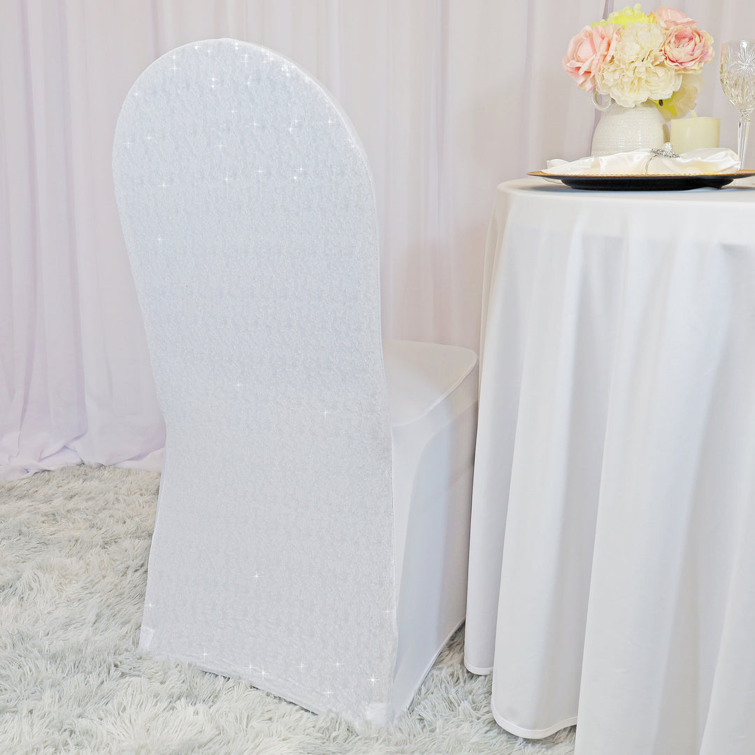 White Sequin Spandex Banquet Chair Cover