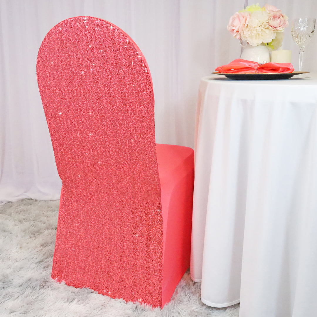 Coral Sequin Spandex Chair Cover Stretch Fit