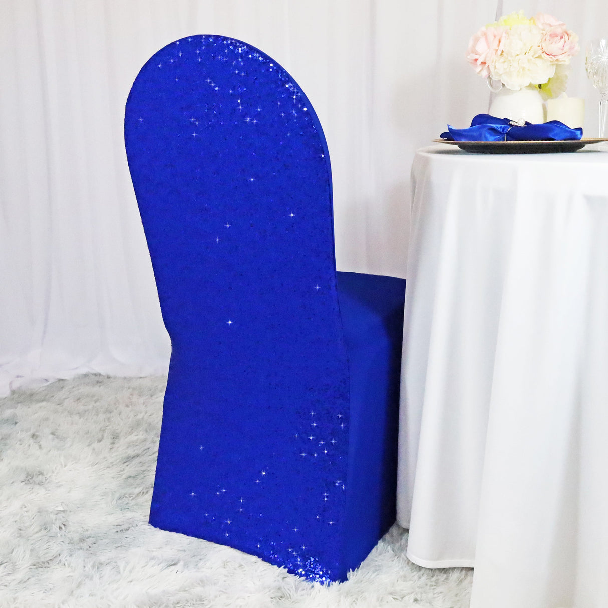 Sequin Spandex Banquet Chair Cover Royal Blue