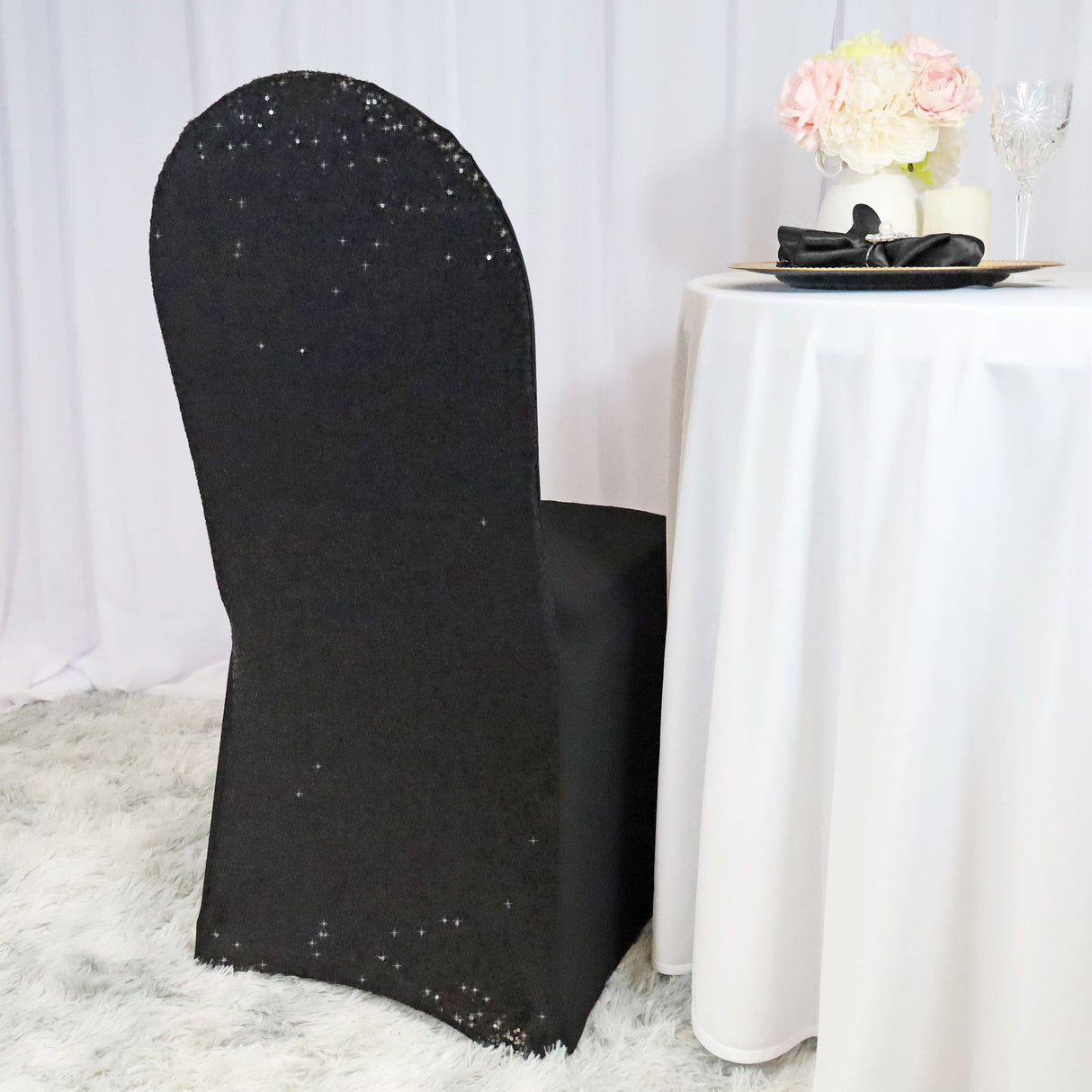 Sequin Spandex Banquet Chair Cover Black