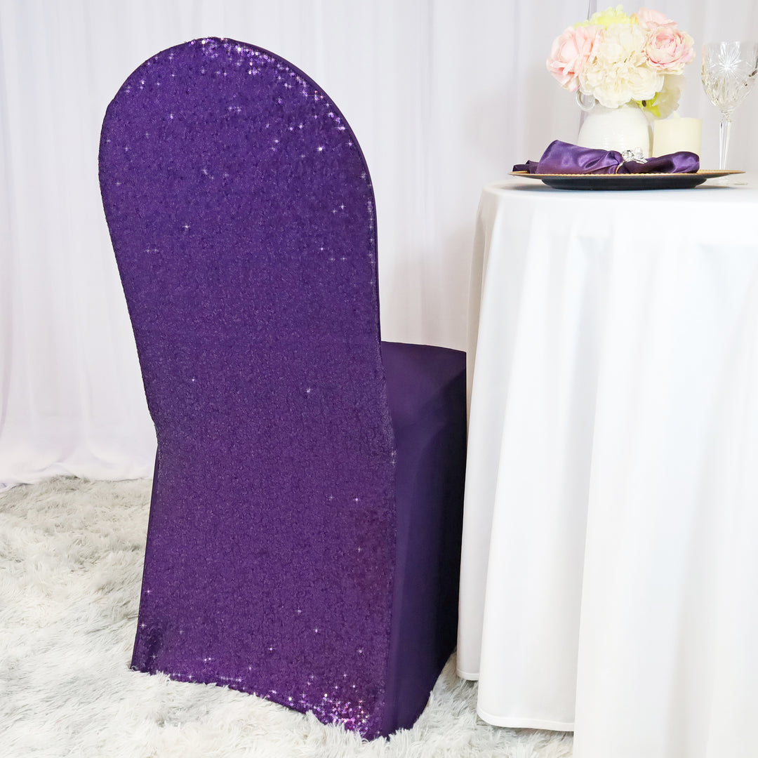 Eggplant Sequin Spandex Chair Cover Stretch Fit