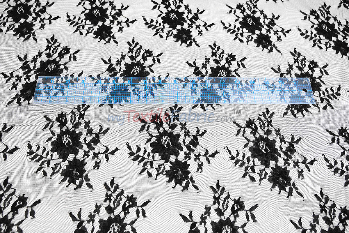 Chantilly Lace Polyester Fabric - Floral Embroidery, Sheer Mesh, 52" Width (1 Yard)
