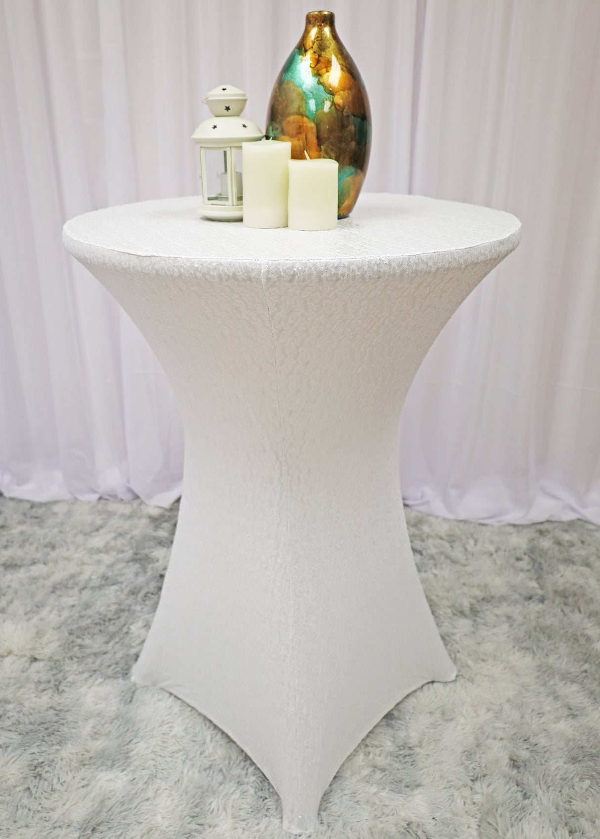 Cocktail Sequin Spandex Table Cover White