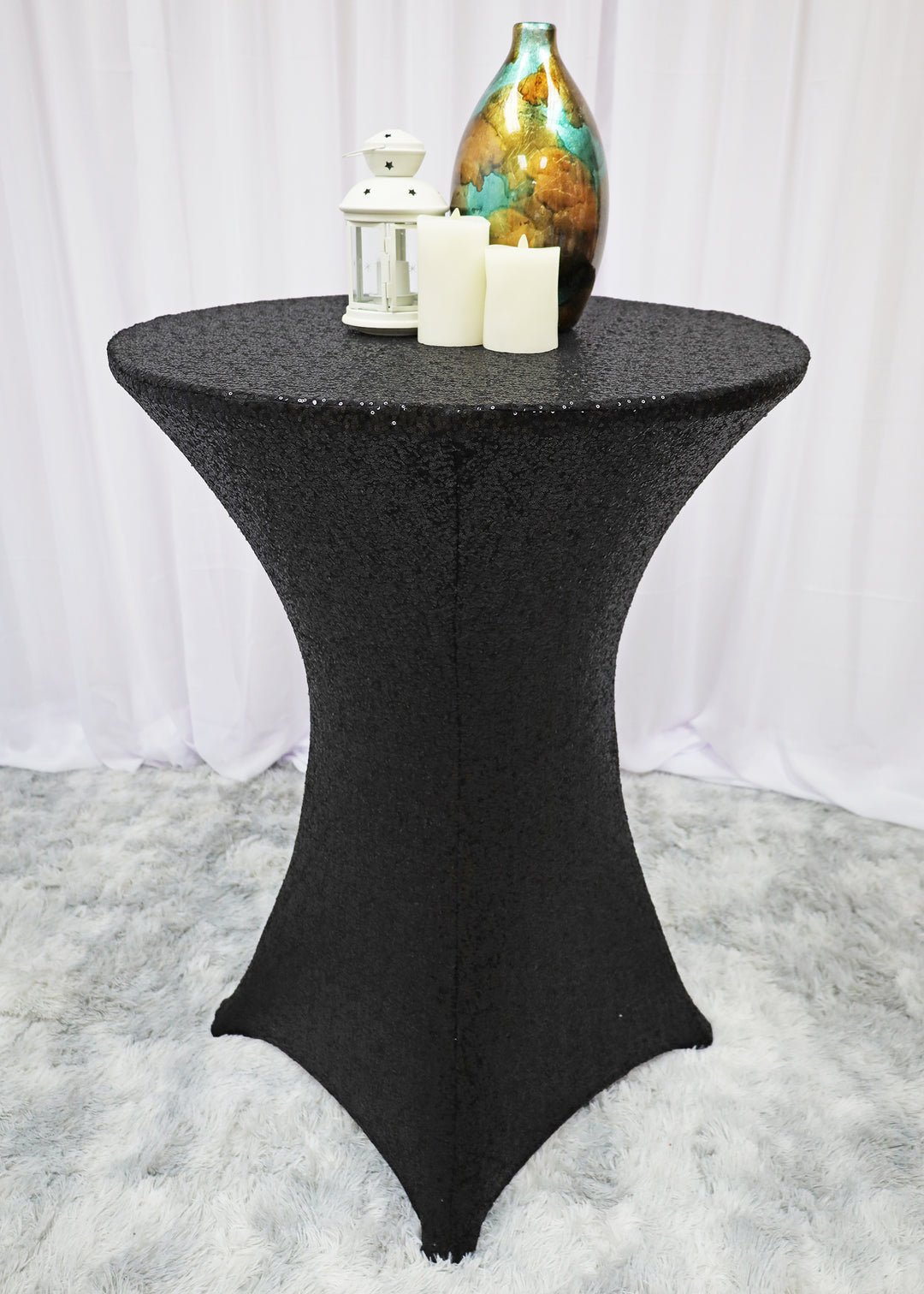 Elegant 30x42 Ivory Cocktail Table Cover – Sparkle Sequin Spandex
