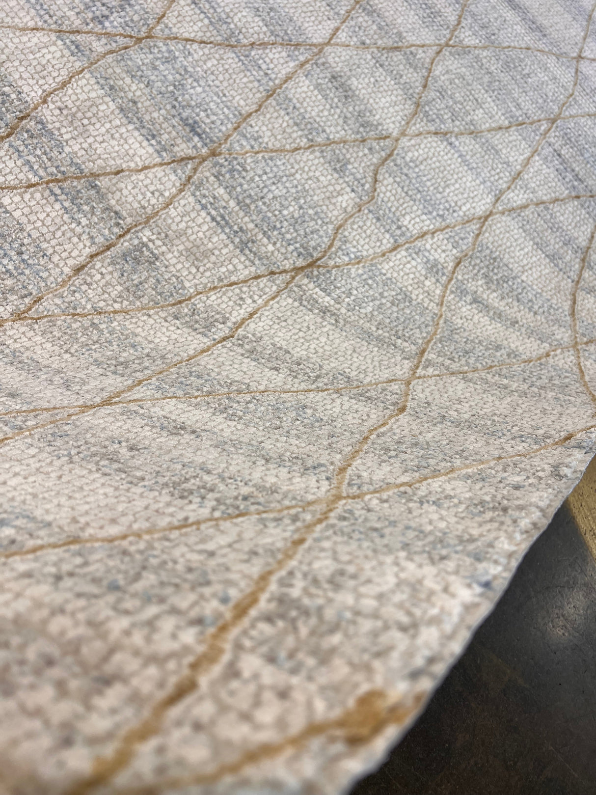 KAI 305 Polyester Fabric - Cream High-Low Texture, Blue Gray Gold-Brown Argyle Design, 5' 3" X 7' 4", 7' 9" X 10' 9", 10' X 13' (1 Unit)