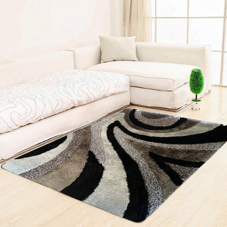 Geometric Shag Thick Design Area Rug - Shag Rug Fabric - Gray/Black Geometric Pattern, 2" Pile, 7'6" X 10'3" (1 Piece)