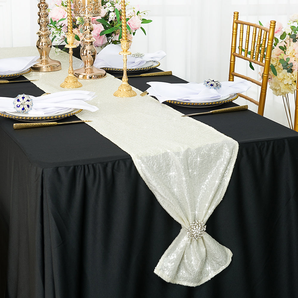Sequin Taffeta Table Runner 12x108 Ivory