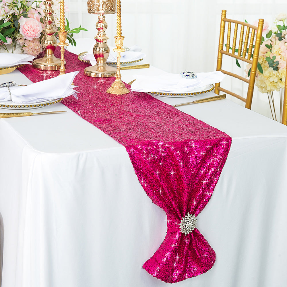 Sequin Taffeta Table Runner 12x108 Fuchsia