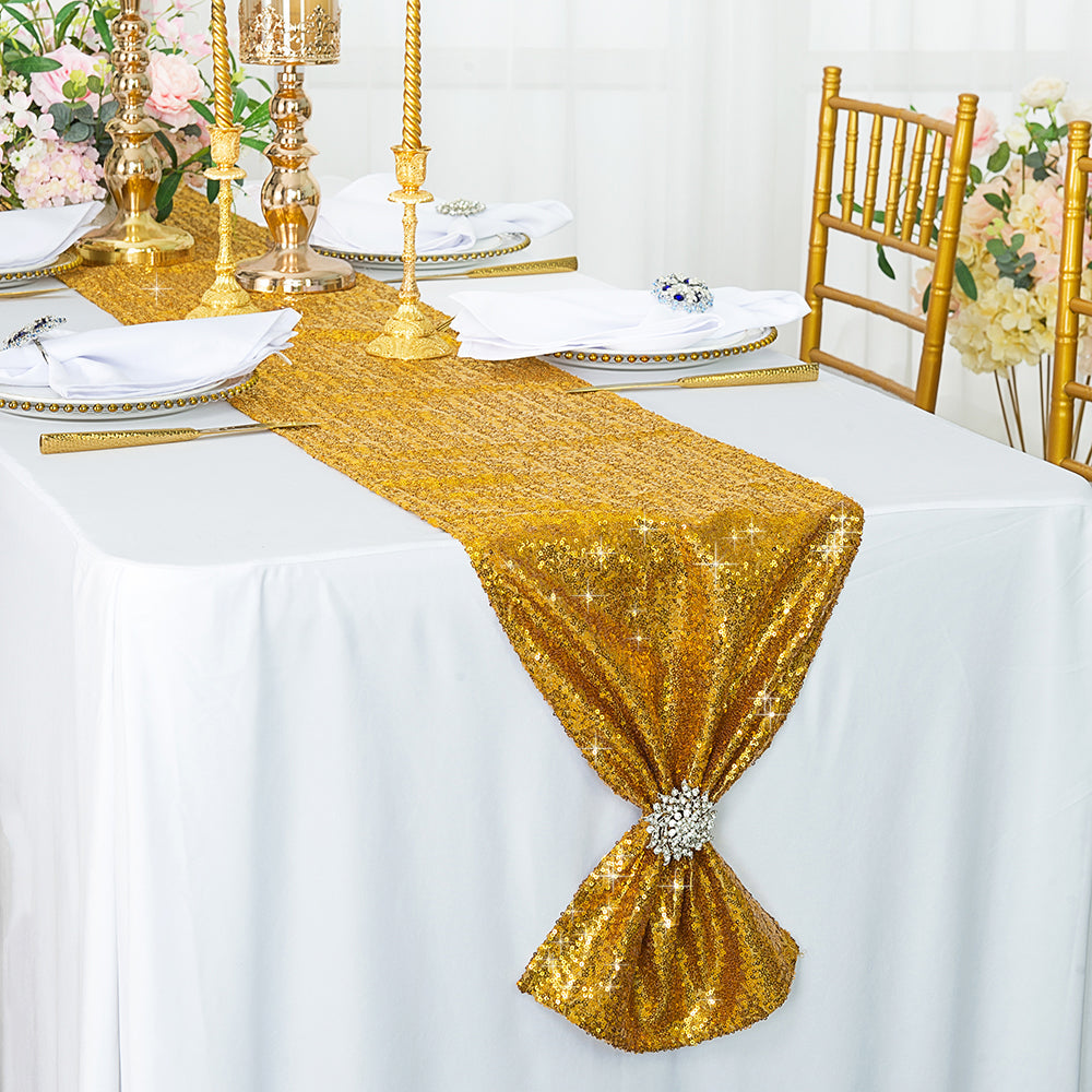 Sequin Taffeta Table Runner 12x108 Gold