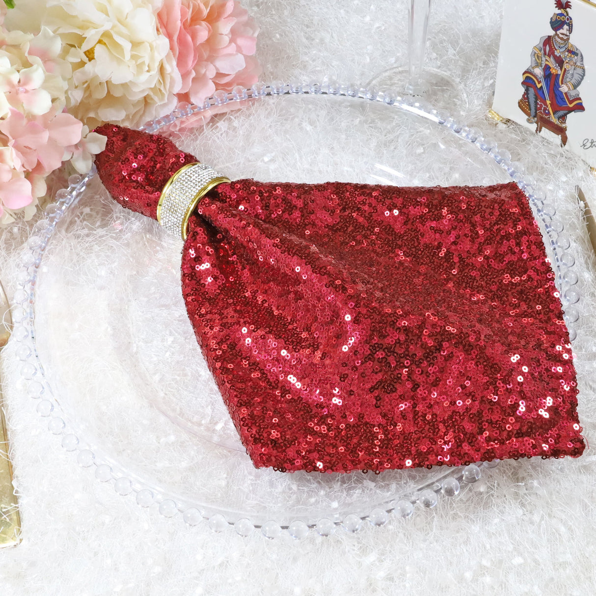 Sequin Taffeta Dinner Napkin Sample 20x20 Apple Red