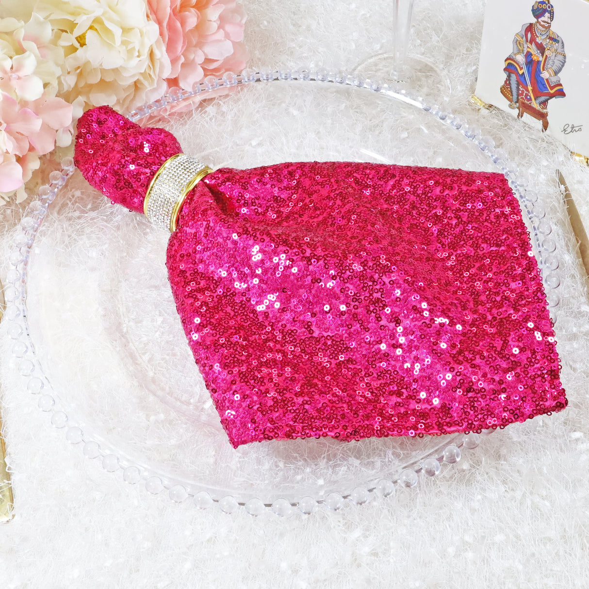 Sequin Taffeta Dinner Napkin Sample 20x20 Fuchsia