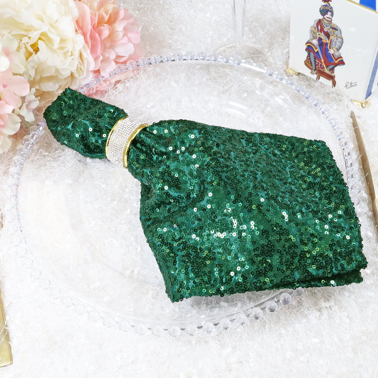 Sequin Taffeta Dinner Napkins 20x20 Hunter Green/Holly Green