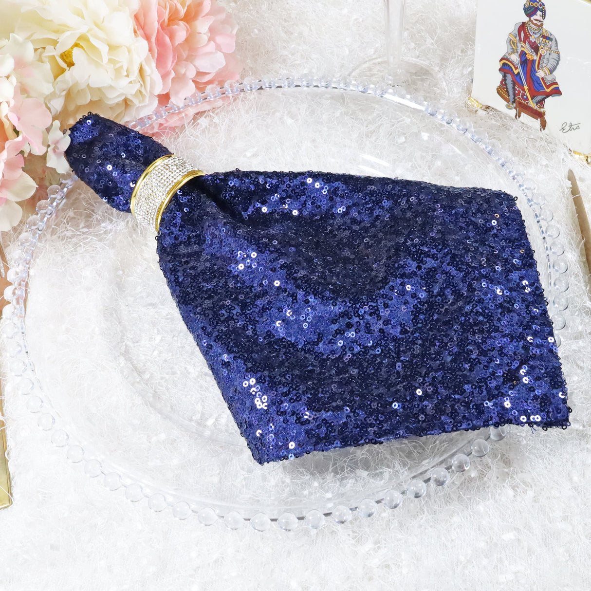 Sequin Taffeta Dinner Napkins 20x20 Navy Blue