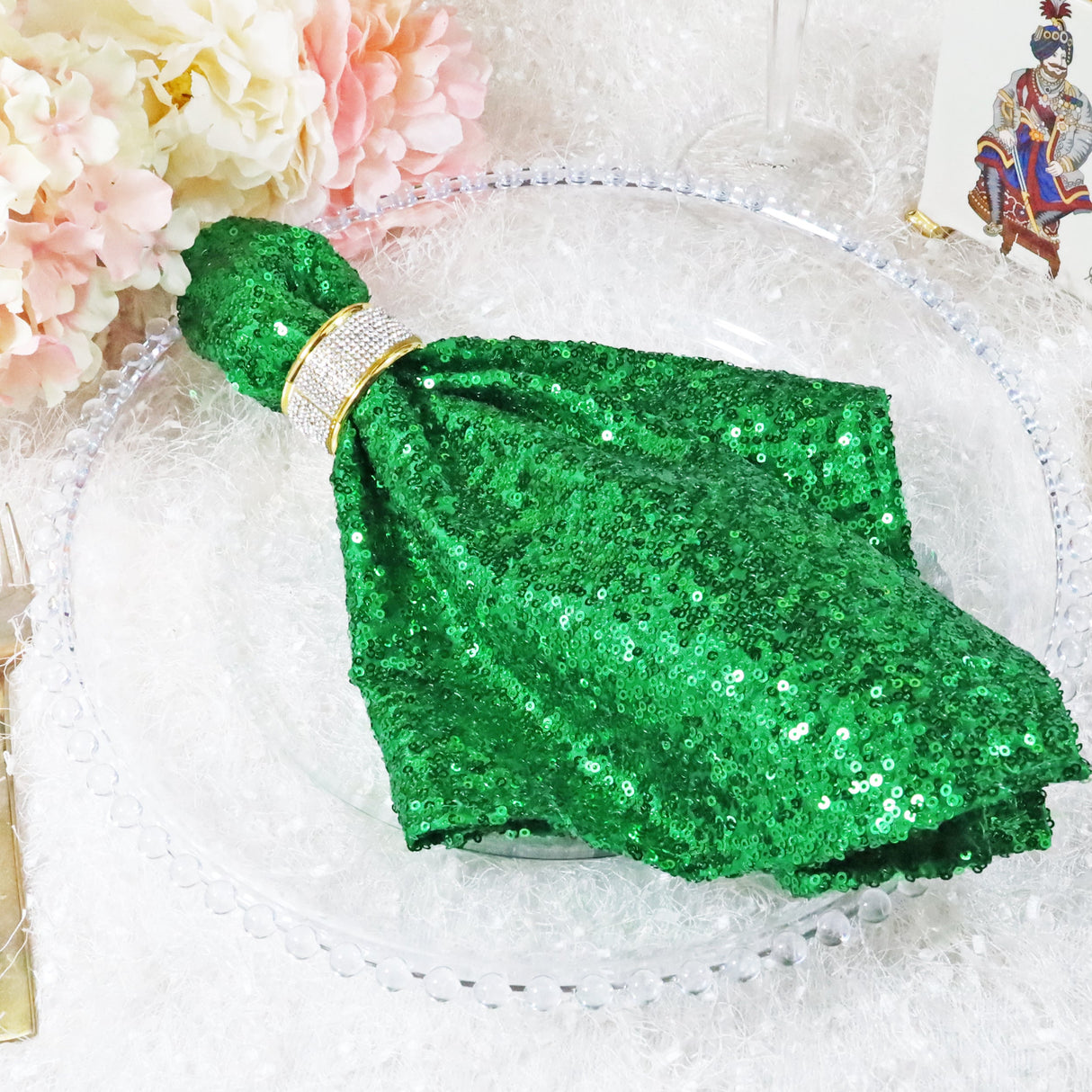 Sequin Taffeta Dinner Napkins 20x20 Emerald Green