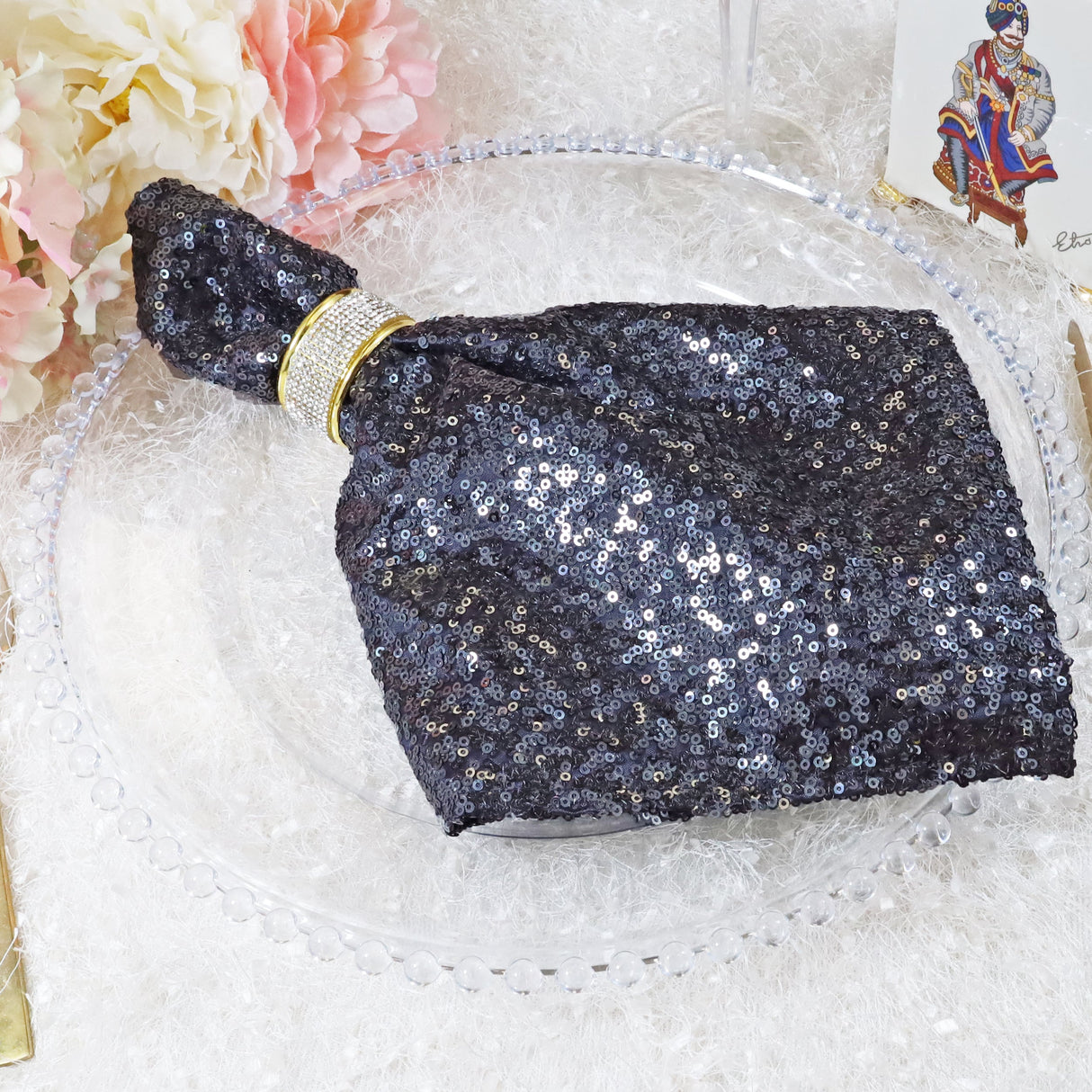 Sequin Taffeta Dinner Napkins 20x20 Pewter/Charcoal