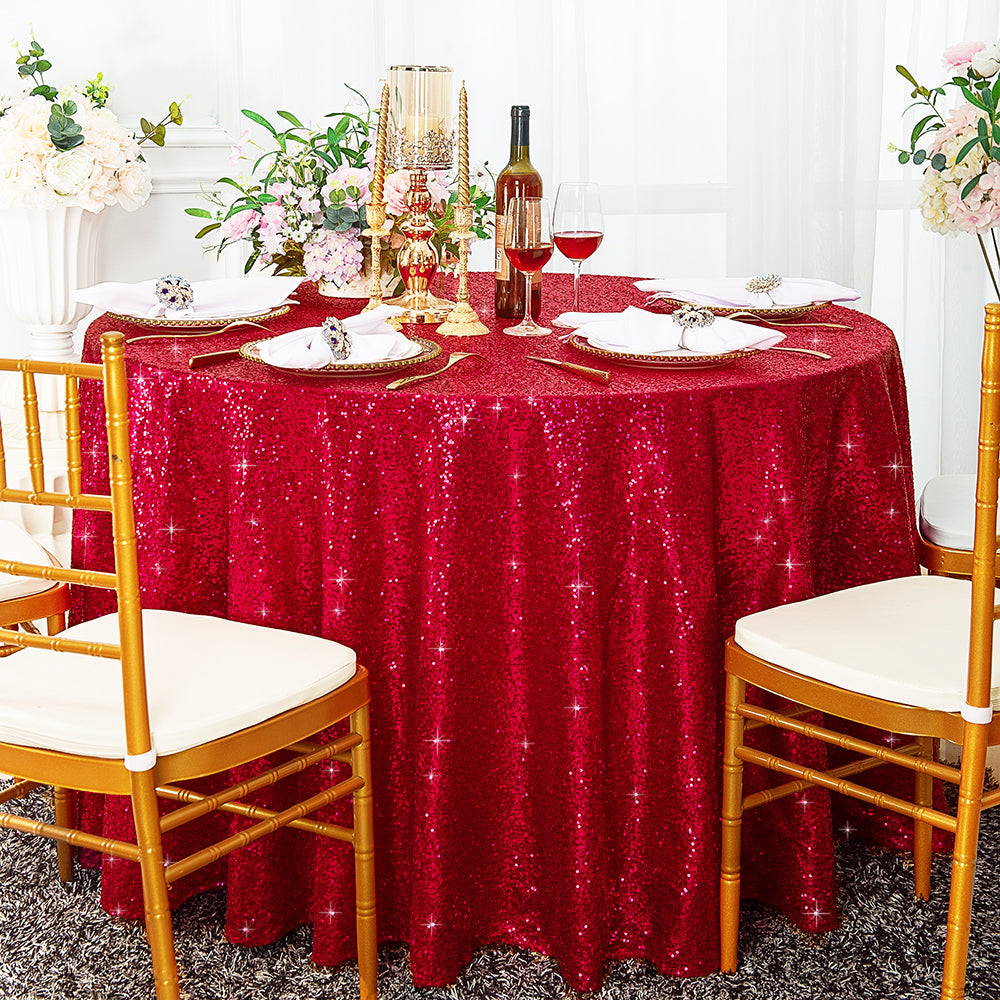 Round Sequin Taffeta Tablecloth 120" Apple Red
