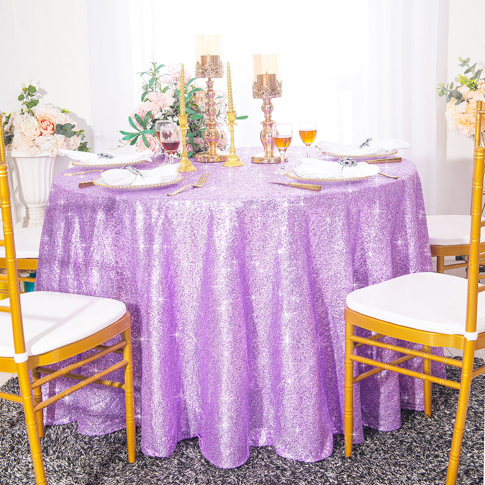 Round Sequin Taffeta Tablecloth 132" Lavender