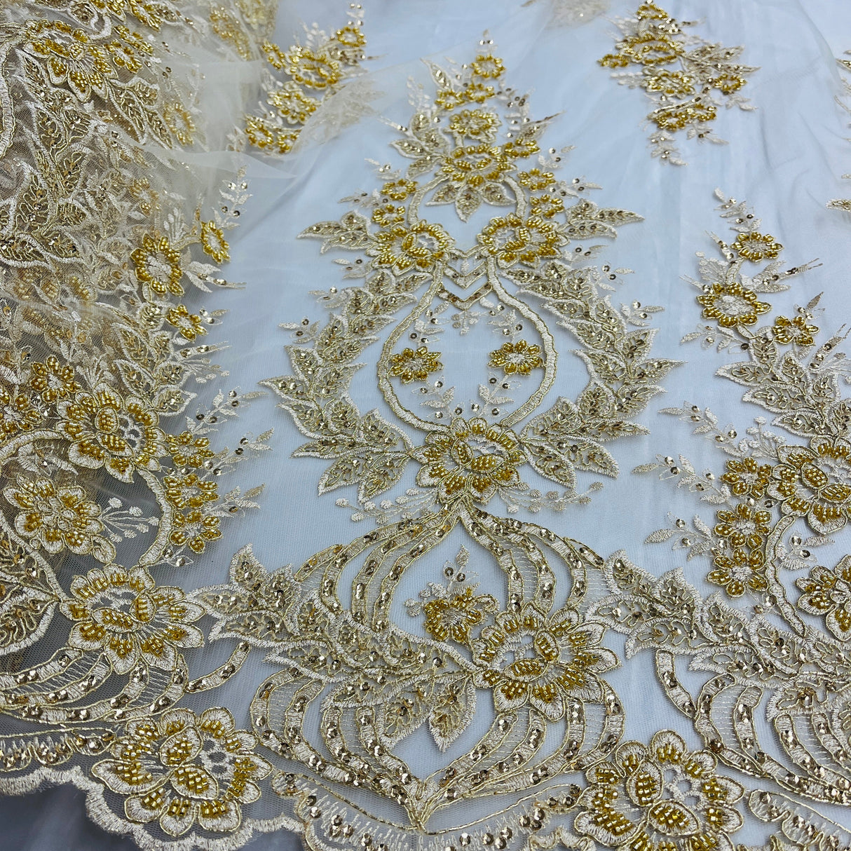Beaded Corded Bridal Lace Fabric