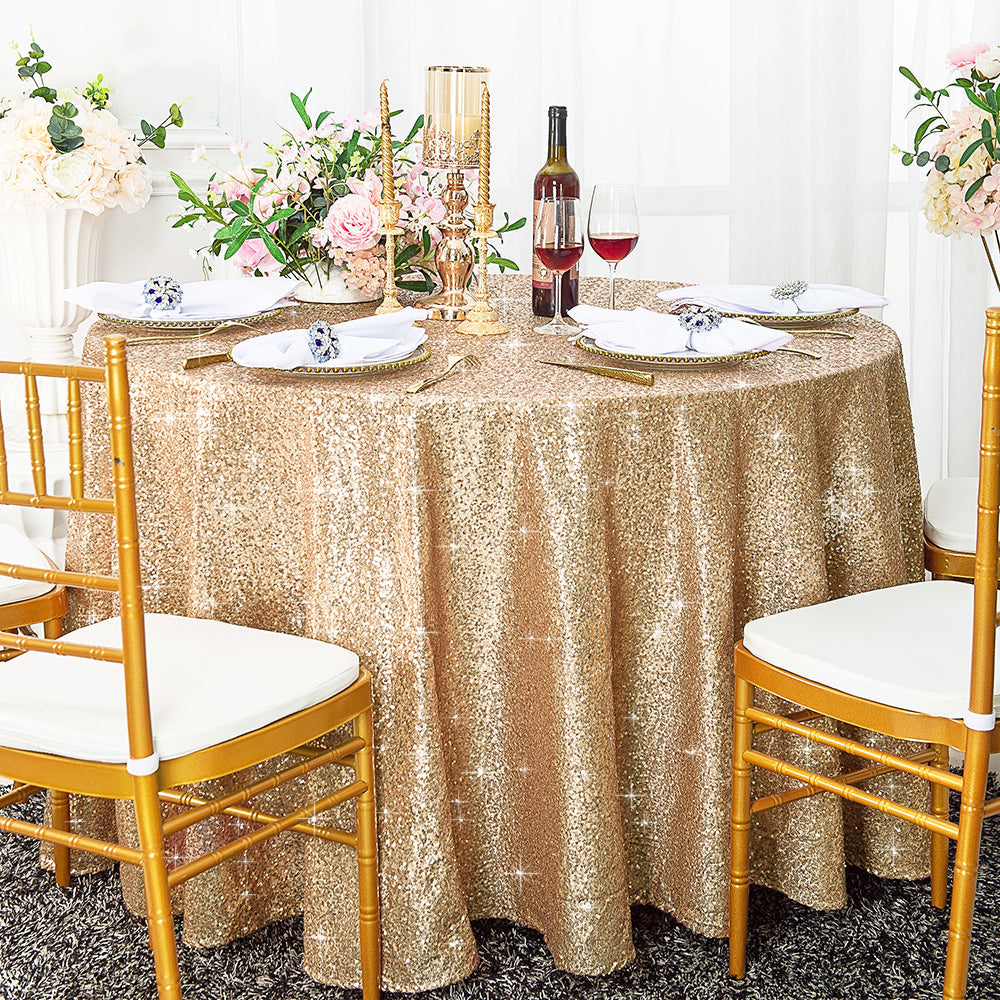 Round Sequin Taffeta Tablecloth 108 Champagne
