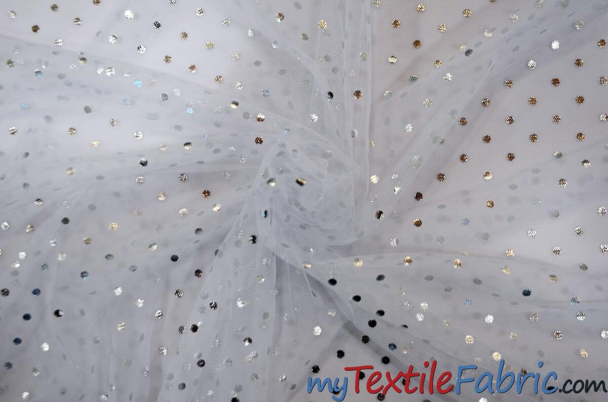 Bridal Tulle With Metallic Polka Dot Polyester Fabric - White And Ivory, Sheer, 58/60" Width (Yards)
