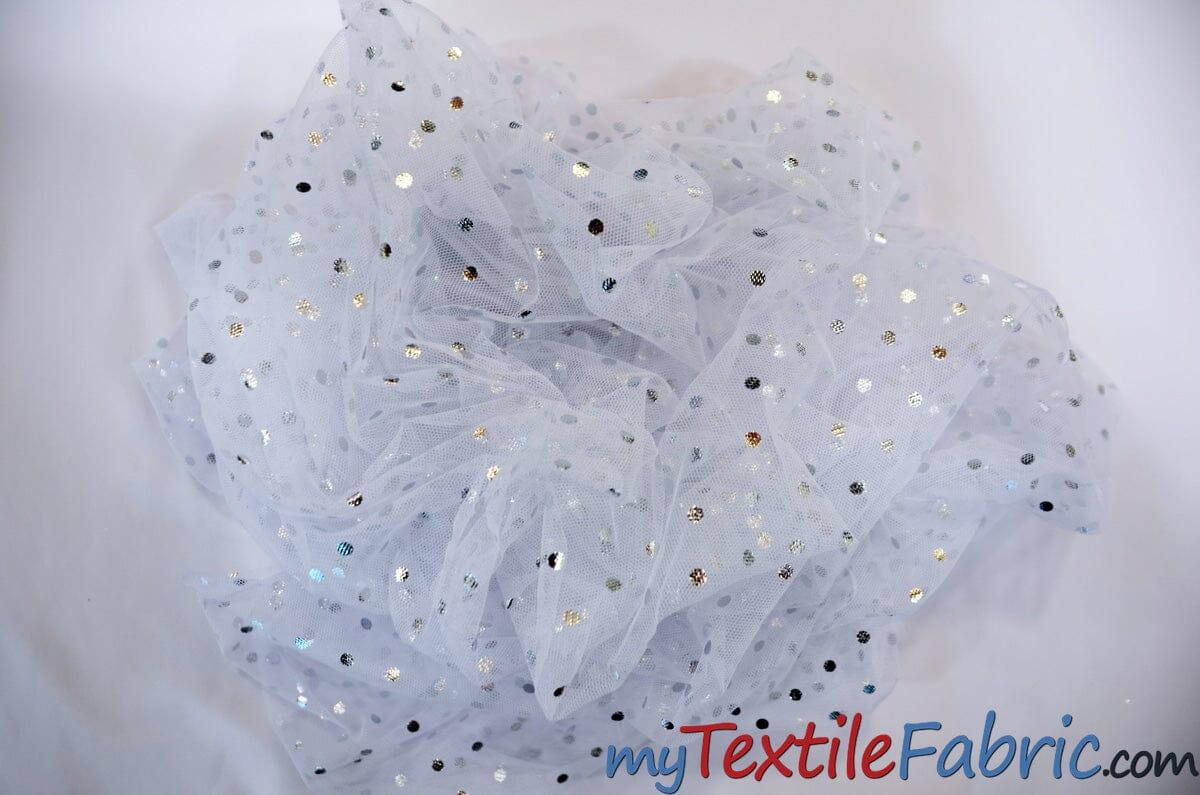 Bridal Tulle With Metallic Polka Dot Polyester Fabric - White And Ivory, Sheer, 58/60" Width (Yards)
