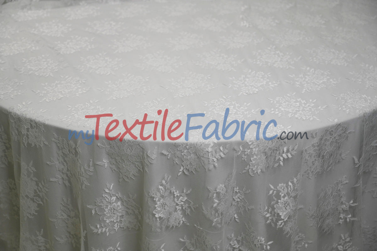 Chantilly Lace Polyester Fabric - Floral Embroidery, Sheer Mesh, 52" Width (1 Yard)