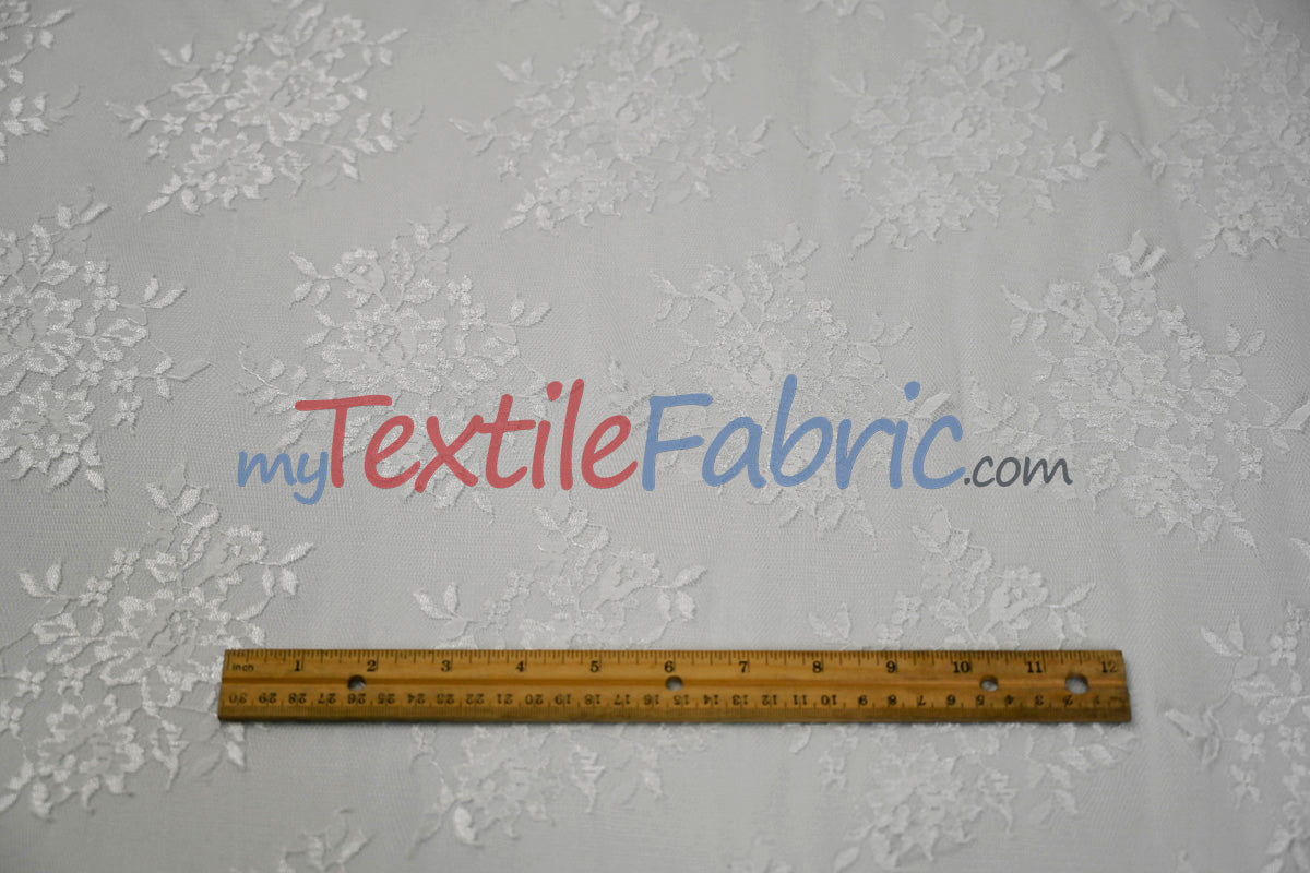 Chantilly Lace Polyester Fabric - Floral Embroidery, Sheer Mesh, 52" Width (1 Yard)