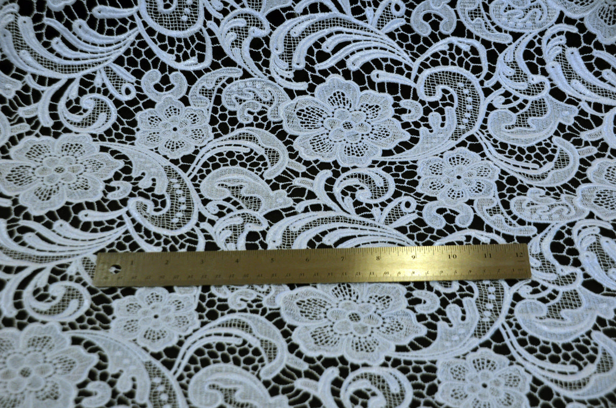 Guipure Bridal Lace Polyester Fabric - Heavy Double Scalloped Lace, Multiple Colors, 48/49" Width (1 Yard)