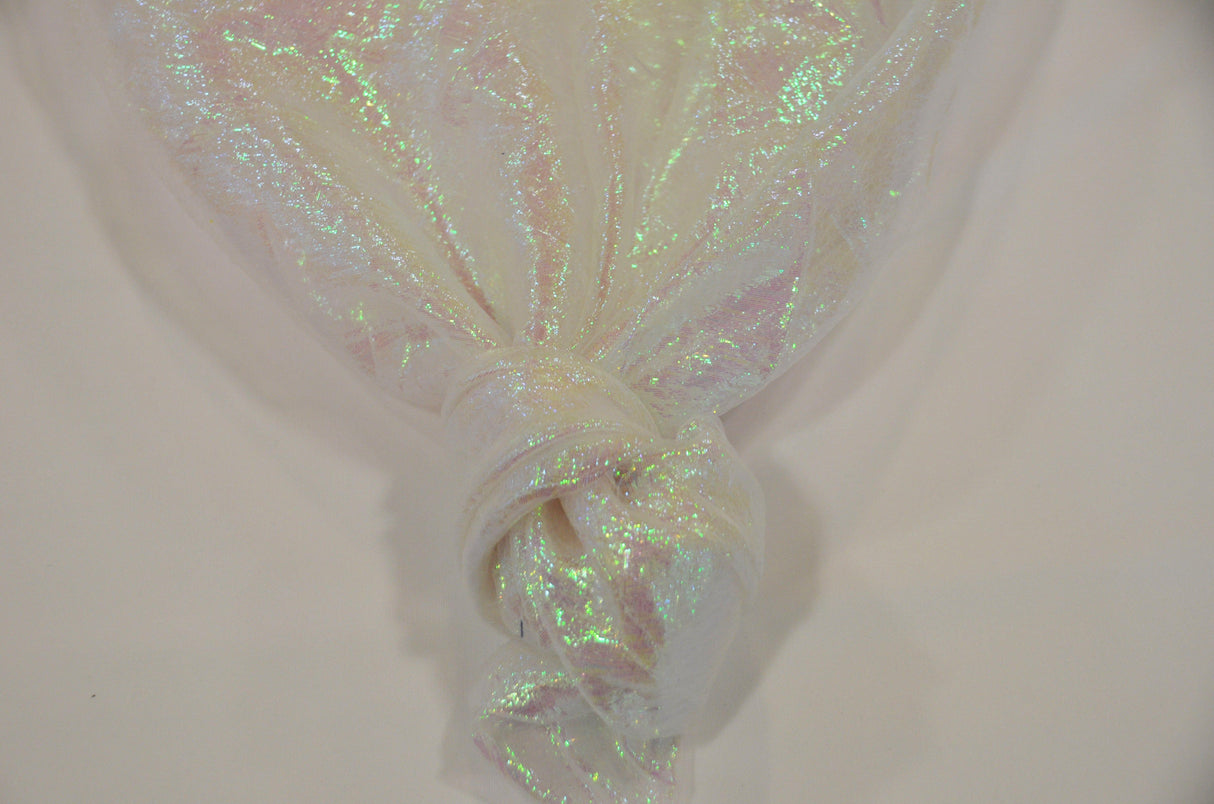 Crush Iridescent Pearl Organza Polyester Fabric - Sheer Crushed Holographic, 38/40" Width (1 Yard)