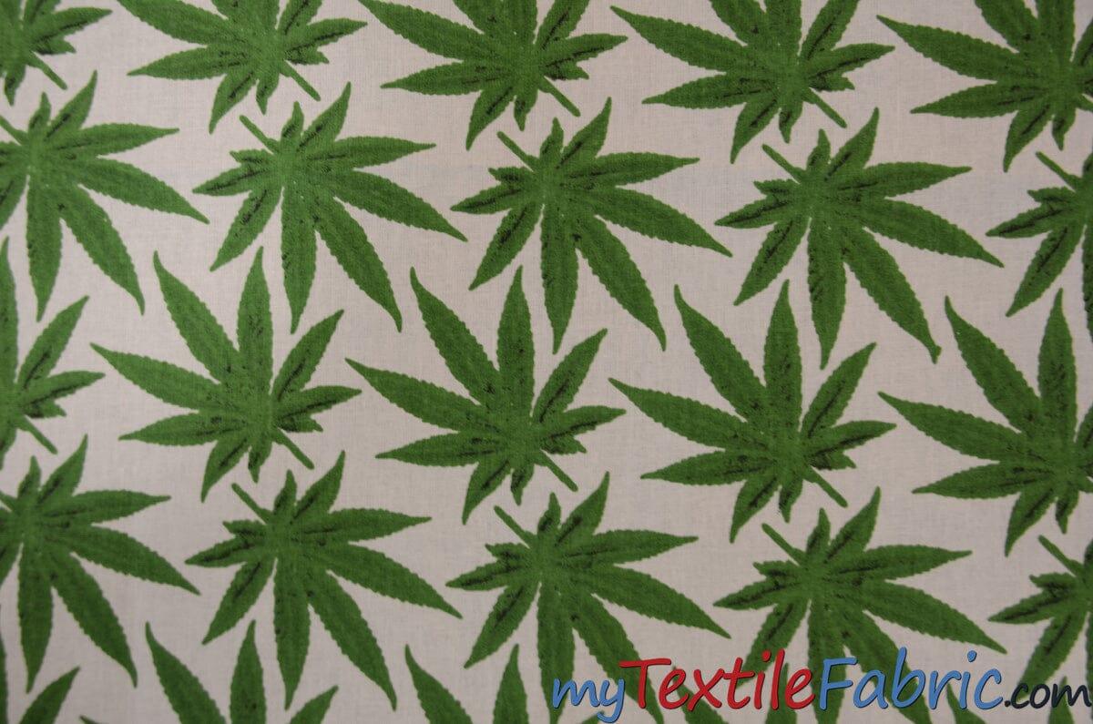 Marijuana Cannabis Leaf 100 Percent Cotton Fabric - Leaf Print, 60" Width (1 Yard)