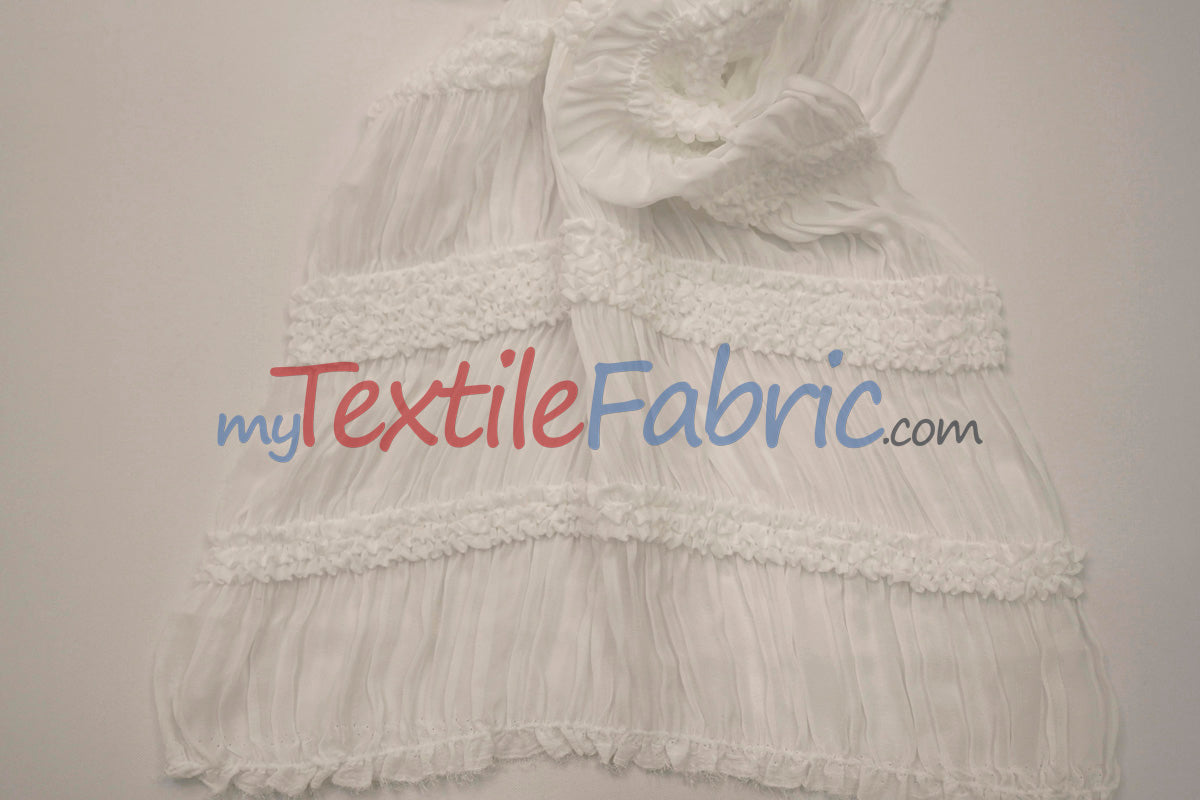 Pleated Ruffle Chiffon Polyester Fabric - Lightweight Textured Semi-Sheer, 44/46" Width (1 Yard)