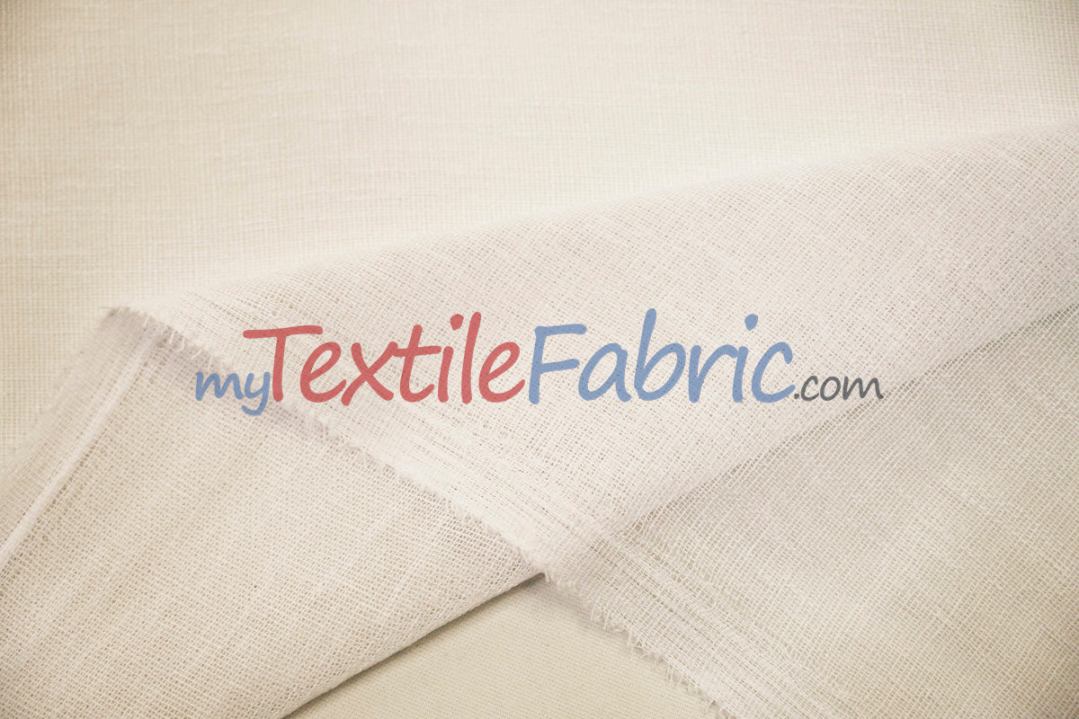 Extra Wide Turkish Sheer 100 Percent Polyester Fabric - Textured Linen-Look Sheer, 108" Width, White, Offwhite, Ivory, Champagne (1 Yard)