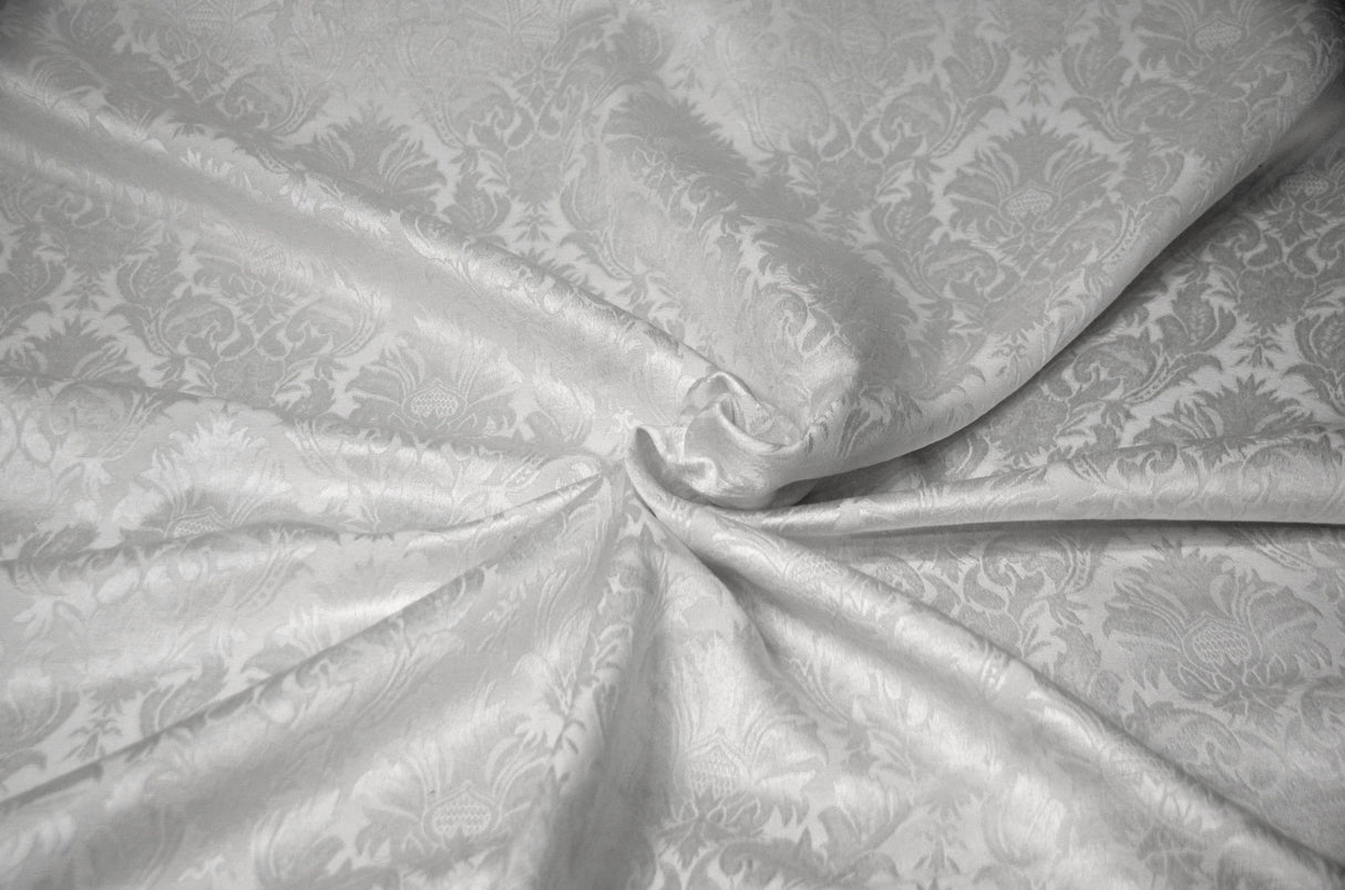 Vintage Damask Polyester Fabric - Damask Brocade, 58" Width, White, Ivory, Blush Pink (1 Yard)