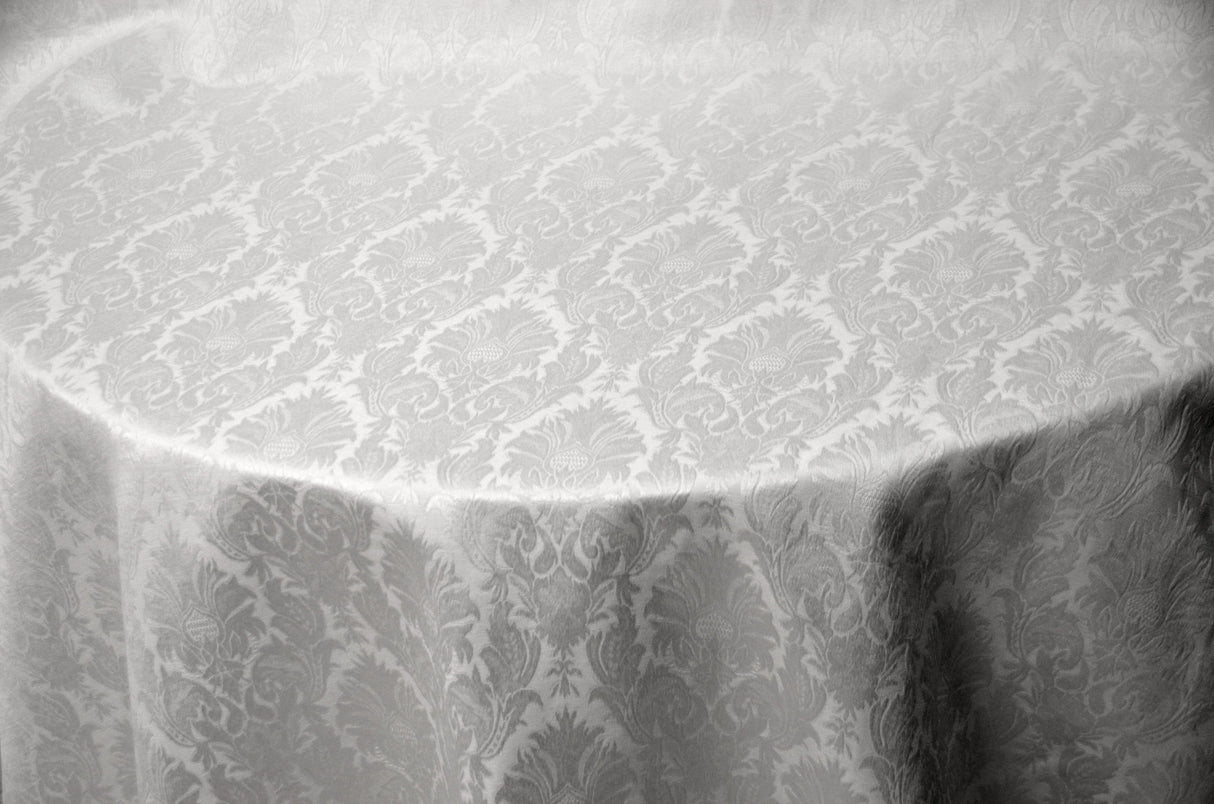 Vintage Damask Polyester Fabric - Damask Brocade, 58" Width, White, Ivory, Blush Pink (1 Yard)