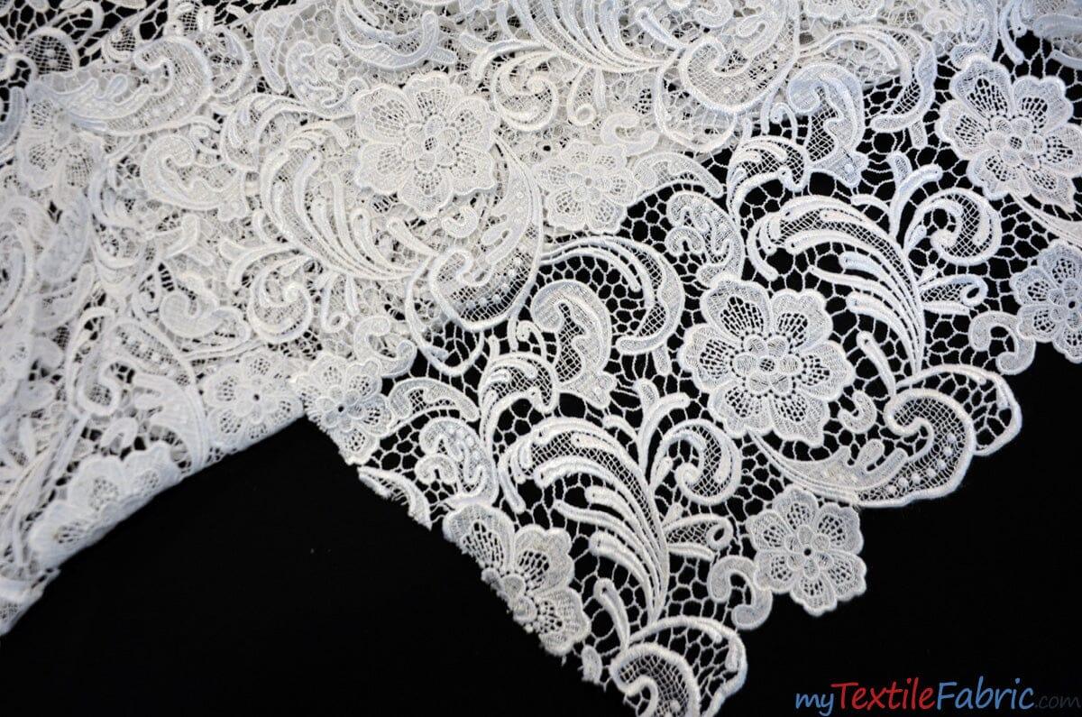 Guipure Bridal Lace Polyester Fabric - Heavy Double Scalloped Lace, Multiple Colors, 48/49" Width (1 Yard)