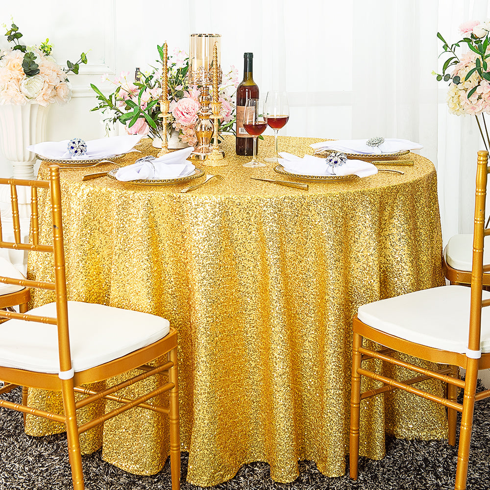 Round Sequin Taffeta Tablecloth 132 Light Gold