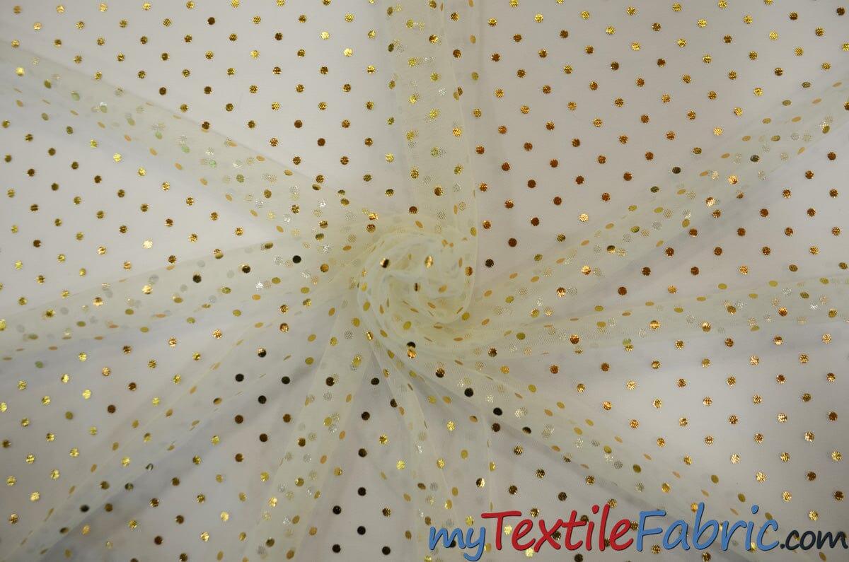 Bridal Tulle With Metallic Polka Dot Polyester Fabric - White And Ivory, Sheer, 58/60" Width (Yards)