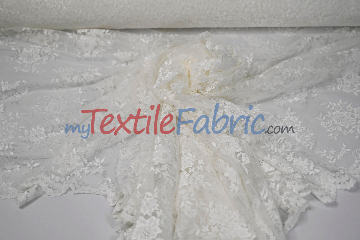 Chantilly Lace Polyester Fabric - Floral Embroidery, Sheer Mesh, 52" Width (1 Yard)