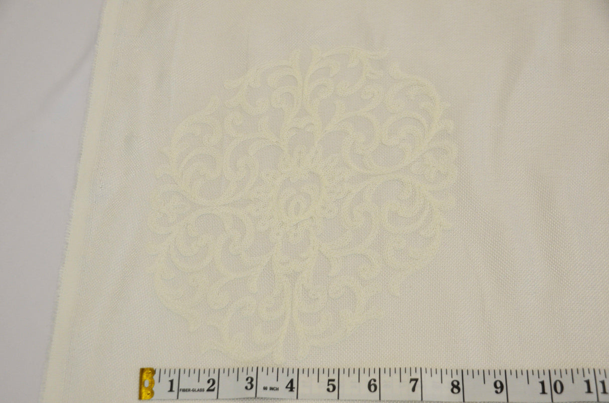 Embossed Faux Linen Embroidery Fabric - Off White And Light Silver, 58" Width (Yards)