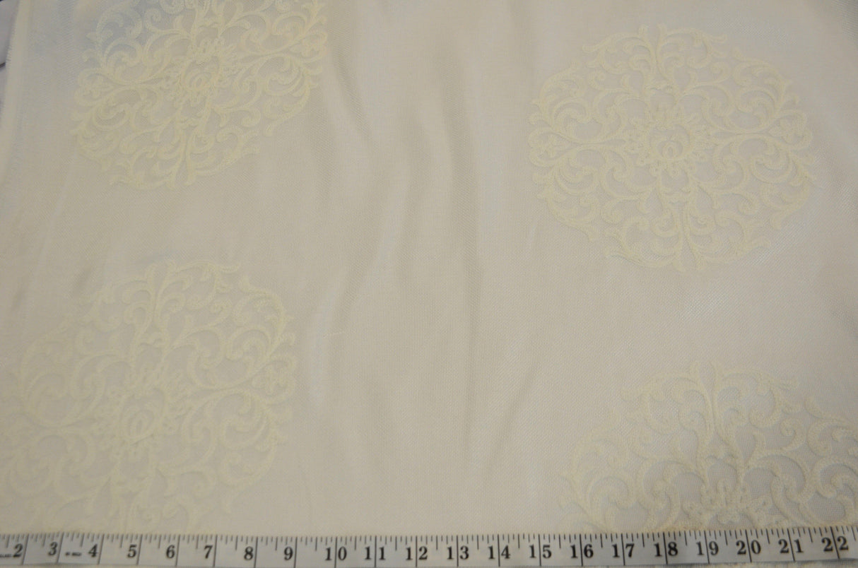Embossed Faux Linen Embroidery Fabric - Off White And Light Silver, 58" Width (Yards)