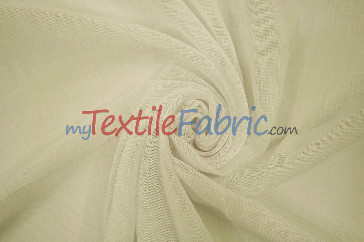 Extra Wide Turkish Sheer 100 Percent Polyester Fabric - Textured Linen-Look Sheer, 108" Width, White, Offwhite, Ivory, Champagne (1 Yard)