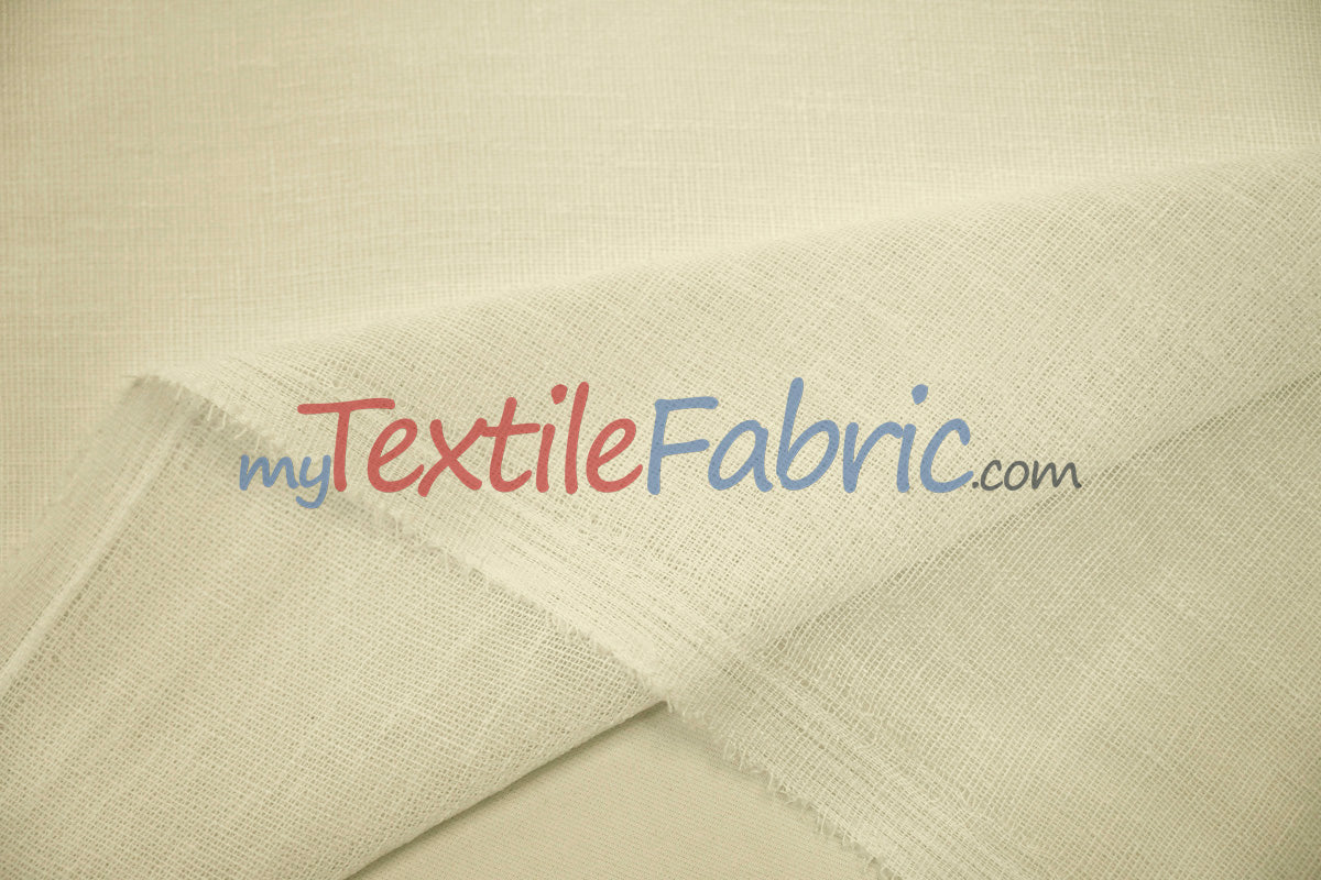 Extra Wide Turkish Sheer 100 Percent Polyester Fabric - Textured Linen-Look Sheer, 108" Width, White, Offwhite, Ivory, Champagne (1 Yard)