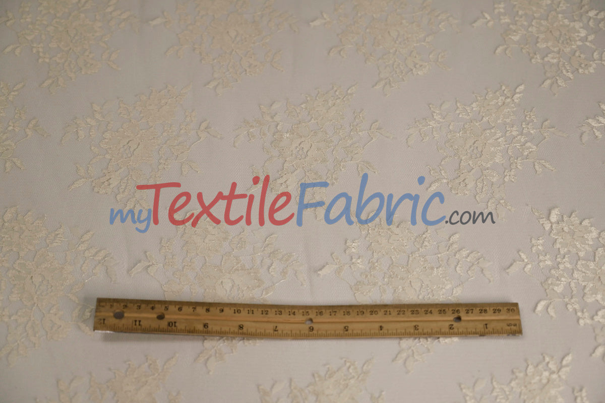 Chantilly Lace Polyester Fabric - Floral Embroidery, Sheer Mesh, 52" Width (1 Yard)