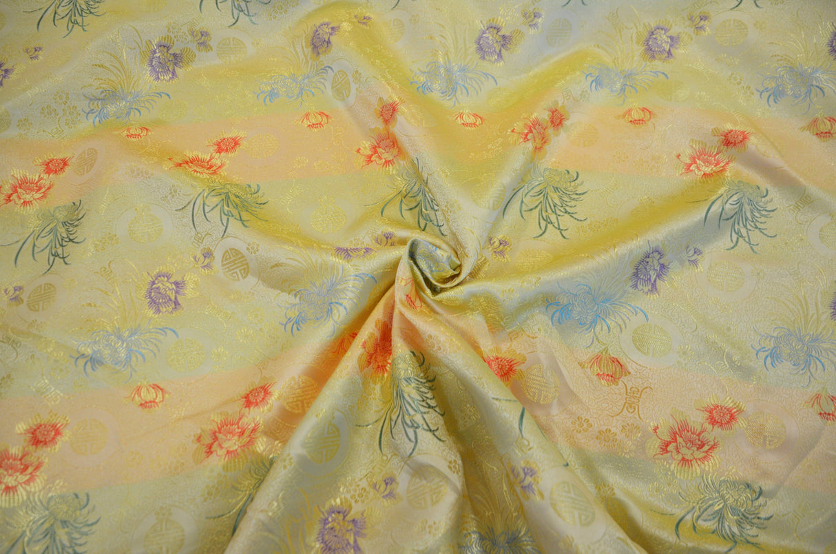 Chinese Flower Brocade Polyester Fabric - Oriental Floral Brocade, 45" Width (1 Yard)