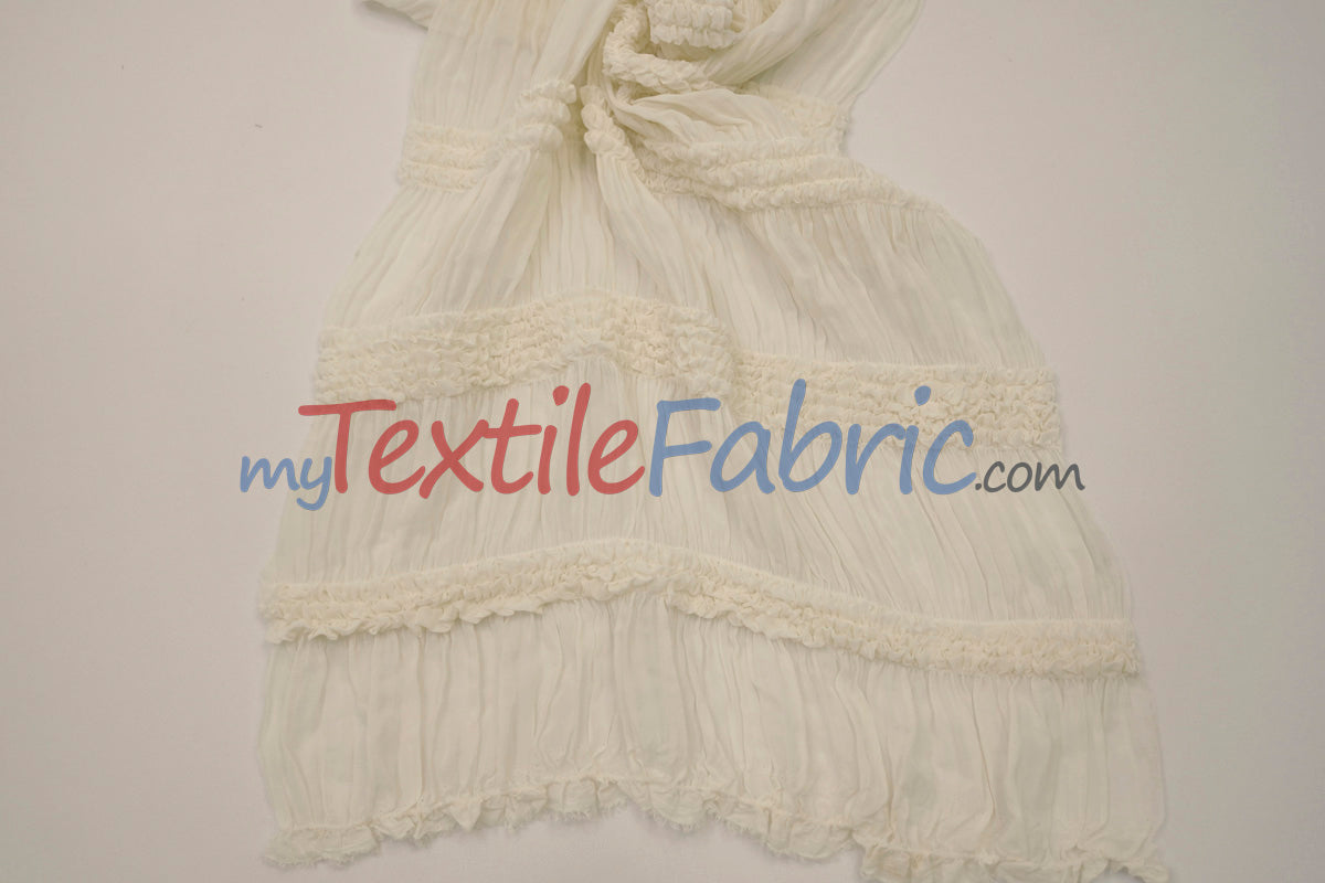 Pleated Ruffle Chiffon Polyester Fabric - Lightweight Textured Semi-Sheer, 44/46" Width (1 Yard)