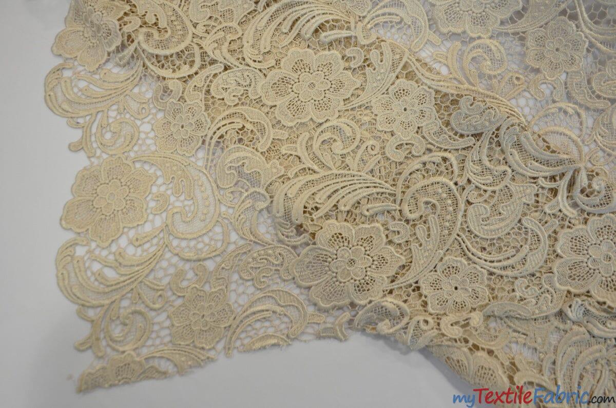 Guipure Bridal Lace Polyester Fabric - Heavy Double Scalloped Lace, Multiple Colors, 48/49" Width (1 Yard)