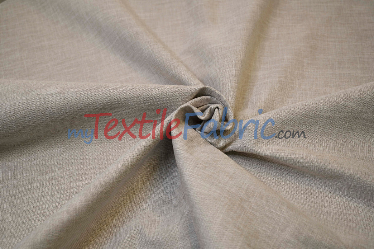 Upholstery Weight Poly Linen Fabric - Ivory, Taupe, Non Woven Backing, 60" Width (1 Yard)
