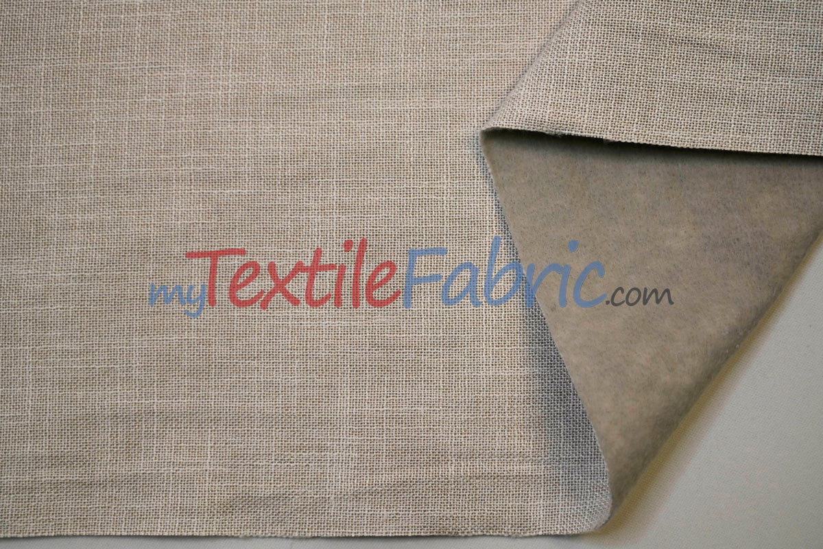 Upholstery Weight Poly Linen Fabric - Ivory, Taupe, Non Woven Backing, 60" Width (1 Yard)