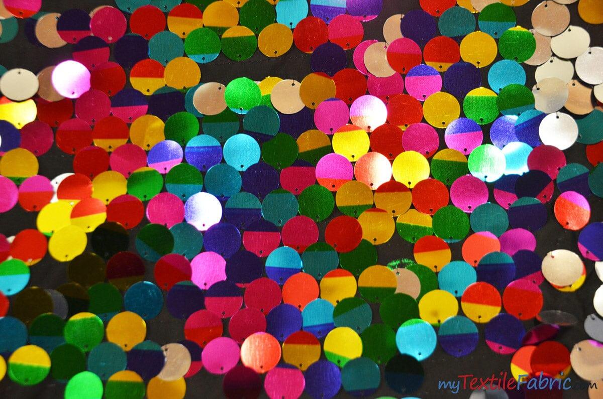 Rainbow Paillette Sequins Polyester Fabric - Multi Color 6Mm Sequins, 52/54" Width (Yards)