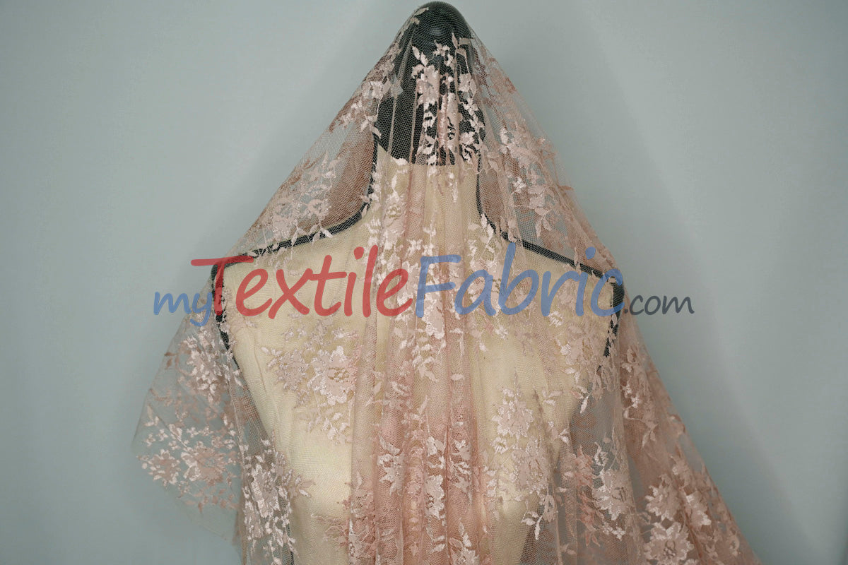 Chantilly Lace Polyester Fabric - Floral Embroidery, Sheer Mesh, 52" Width (1 Yard)